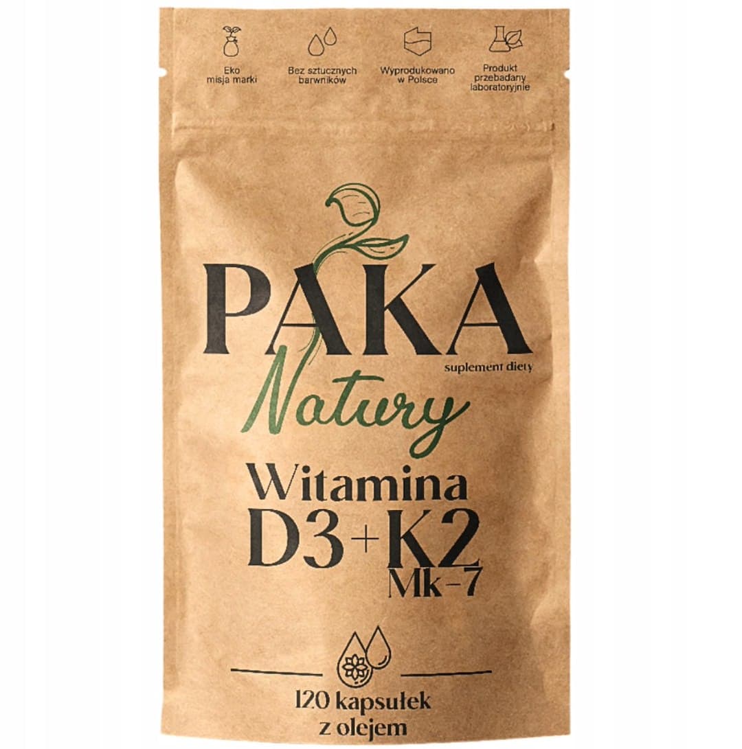 Paka Natury Vitamin D3 + K2mk7 120 capsules with oil – Paka Natury packaging