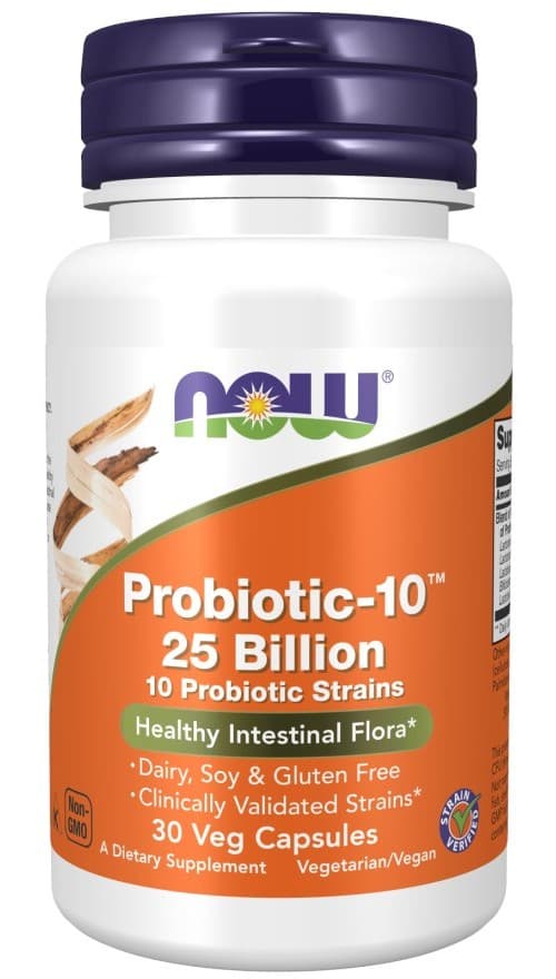 NOW Foods Probiotic-10 25 Billion - Veganska probiotika i kapslar – NOW Foods förpackning