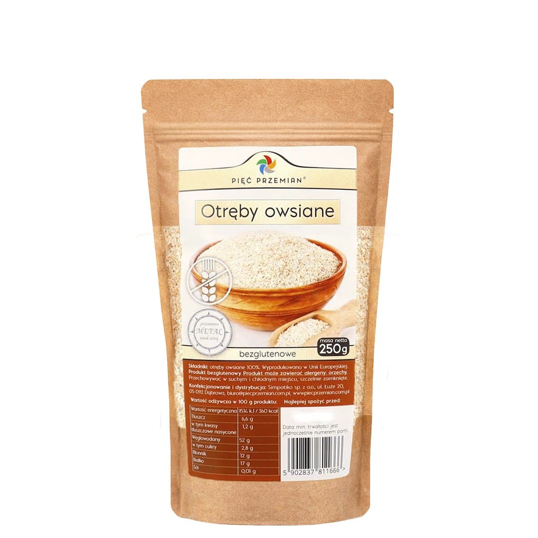 Pięć Przemian - Bezglutenowe Płatki Owsiane 250g – Pięć Przemian opakowanie