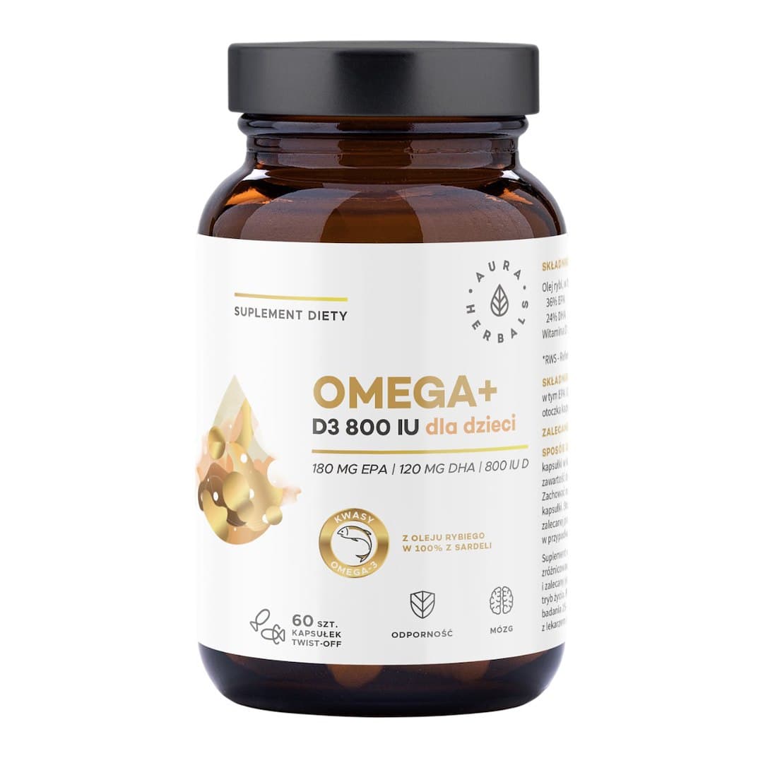 Aura Herbals - Omega Vitamin D3 för Barn - 60 Twist-Off Kapslar – Aura Herbals förpackning