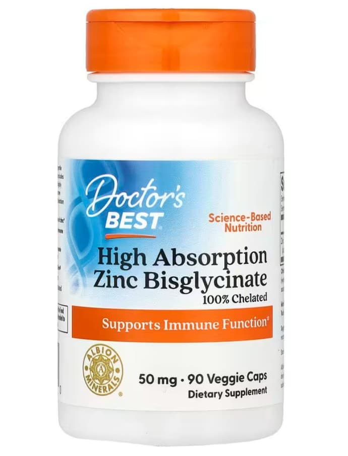 Doctor's Best - High Absorption Zinc Bisglycinate 50 mg - 90 Vegetable Capsules