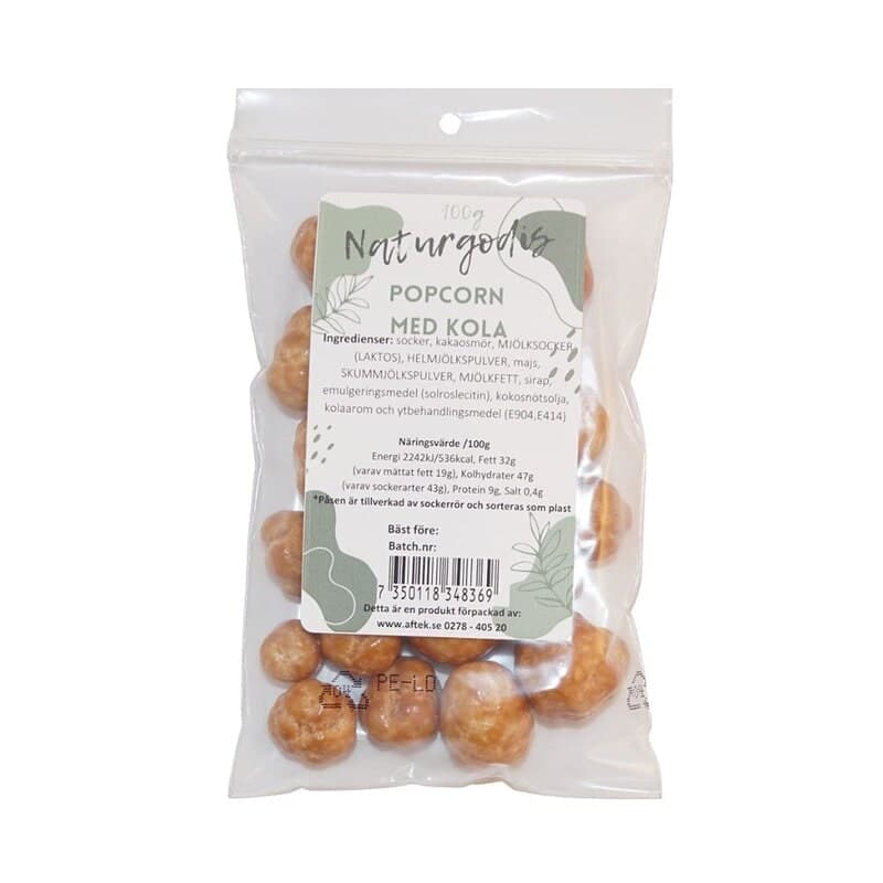 Popcorn Med Kola 100g | Aftek – Naturgooda förpackning