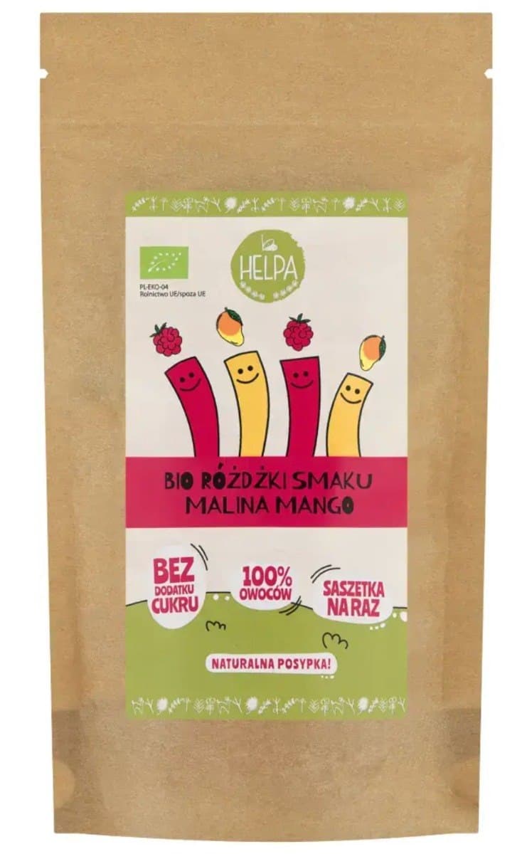 Helpa Różdżki Smaku Mix Malina-Mango Organic Freeze-Dried Fruits (10x2 g) 20 g – helpa packaging