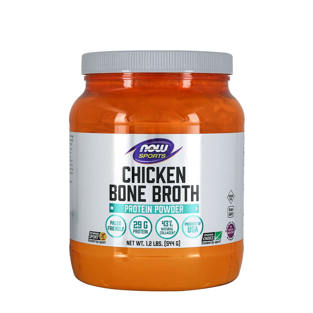 NOW Foods Chicken Bone Broth Protein Powder 454 g – NOW Foods förpackning
