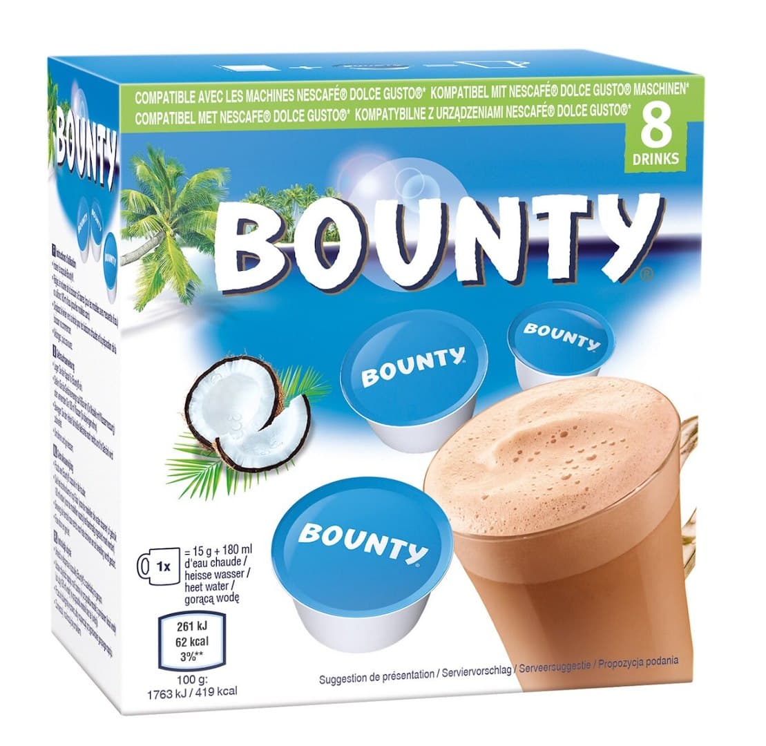 Bounty - Hot Chocolate Capsules - 8 Drinks (8 x 15g) – Bounty förpackning