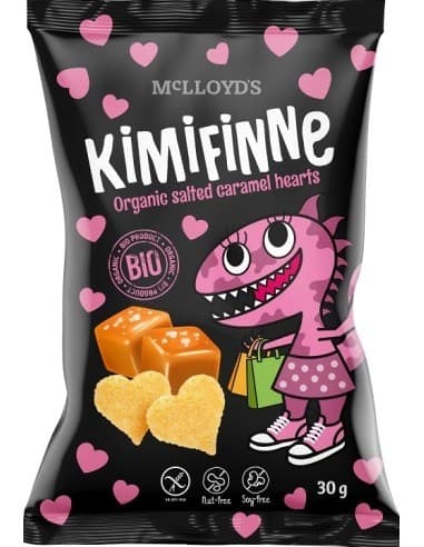 McLLOYDS - KIMIFINE Organic Salted Caramel Hearts - 30g – McLLOYDS förpackning