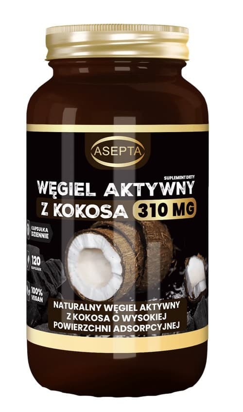 Asepta Aktivt kol från kokosnöt 310mg, 120 kapslar – Asepta förpackning