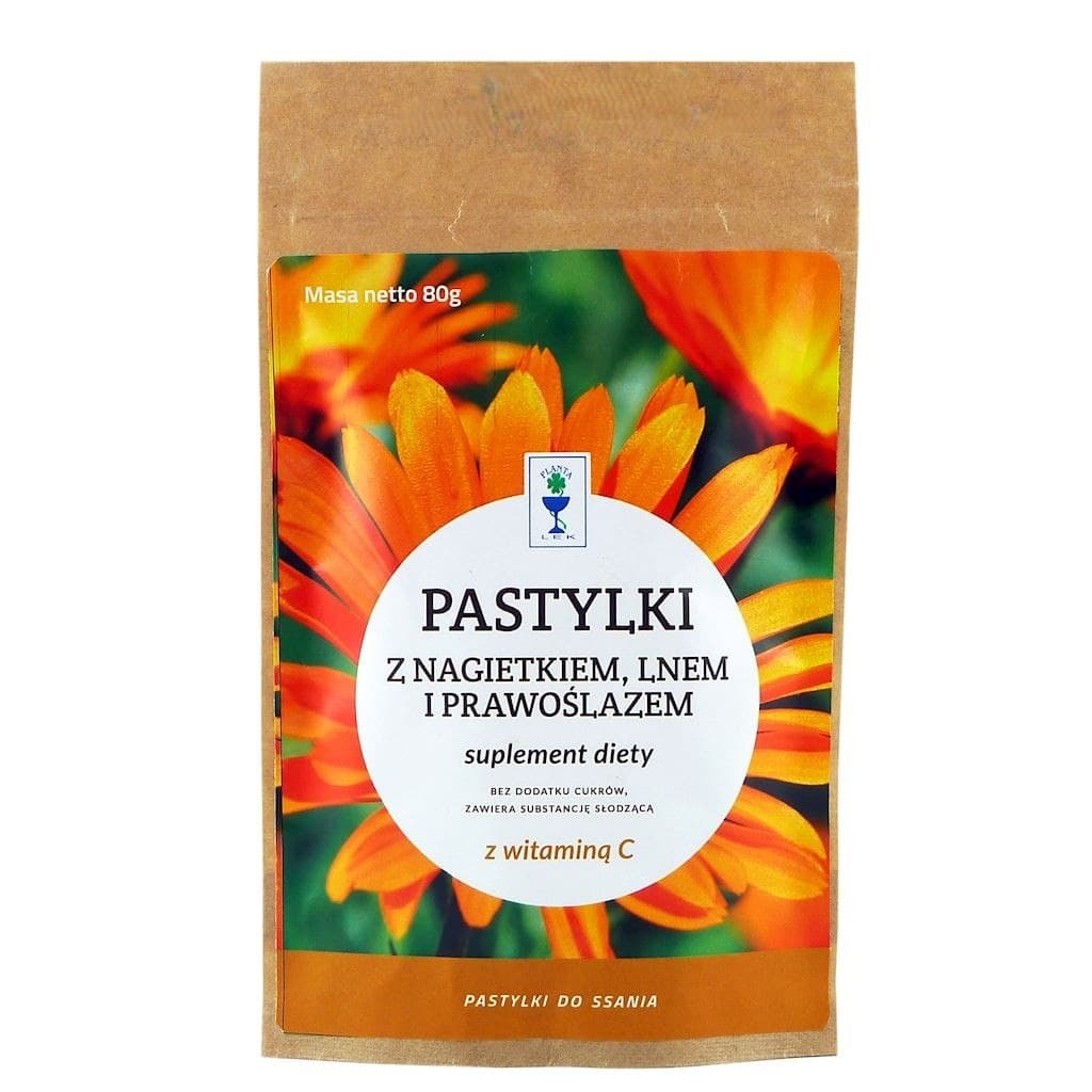 Planta-Lek - Karameller med ringblomma, linfrö och marshmallow, sockerfria 80g – Planta-Lek förpackning