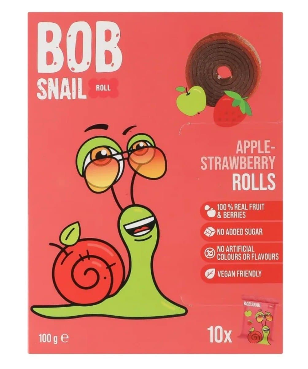 BOB SNAIL Fruity Snack Apple – Strawberry 100 g | EKO WITAL – B.O.B SNAIL packaging