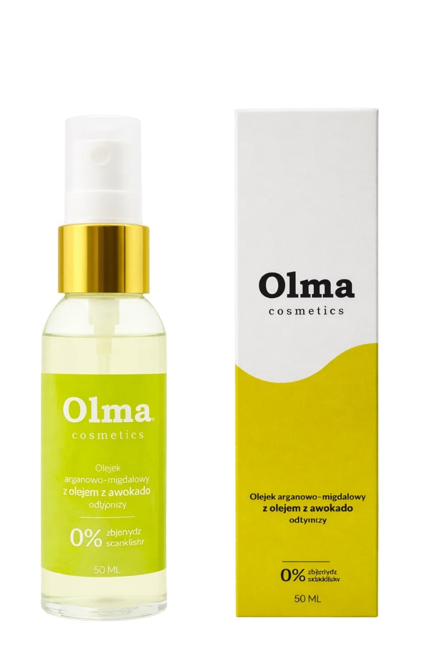 Olma Cosmetics – Argan- en amandelolie met avocado-olie 50 ml – Olma Cosmetics packaging