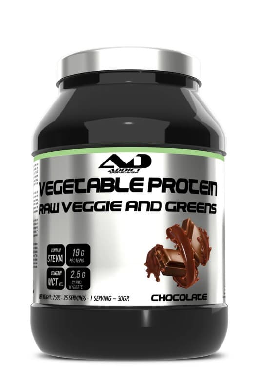 Addict Sport Nutrition - Vegetable Protein Raw Veggie And Greens, Chocolate - 750g – Addict Sport Nutrition förpackning