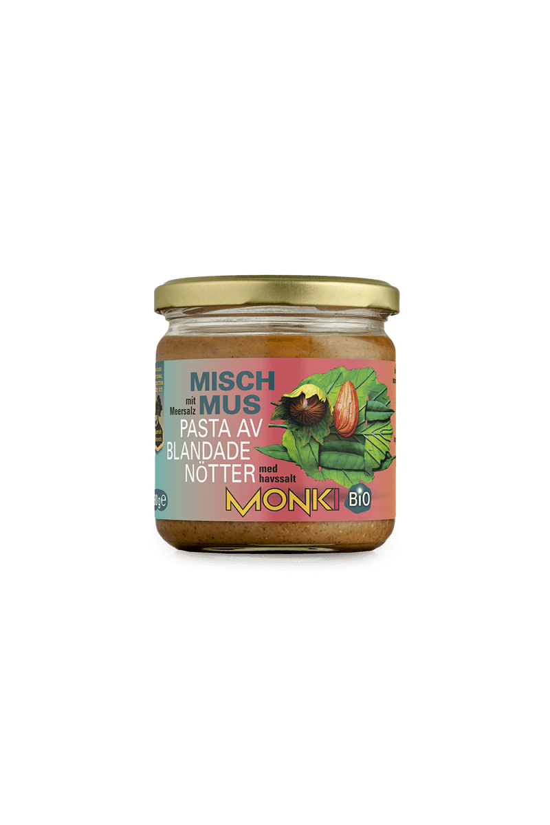 Almond & Hazelnut Butter 330g – Monki packaging