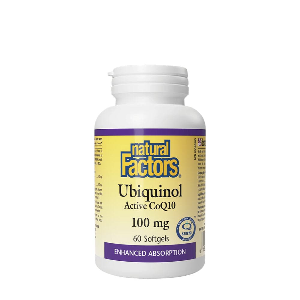 Natural Factors - Ubiquinol Active CoQ10 100 mg - 60 mjukgeler – Natural Factors förpackning