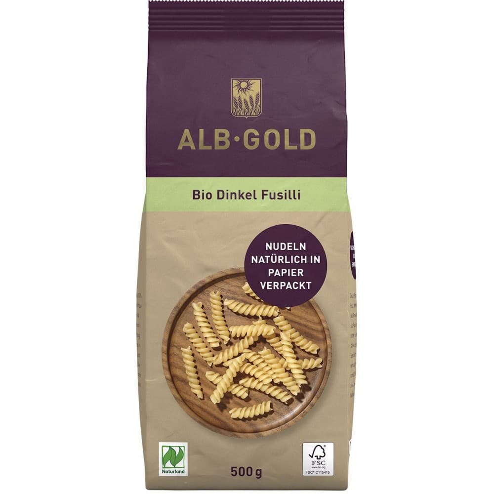 Alb-Gold - Bio Dinkel Fusilli - 500g – Alb-Gold förpackning