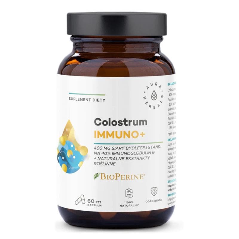 Aura Herbals Kolostrum Immuno + Bioperine 400 mg – 60 kapslar