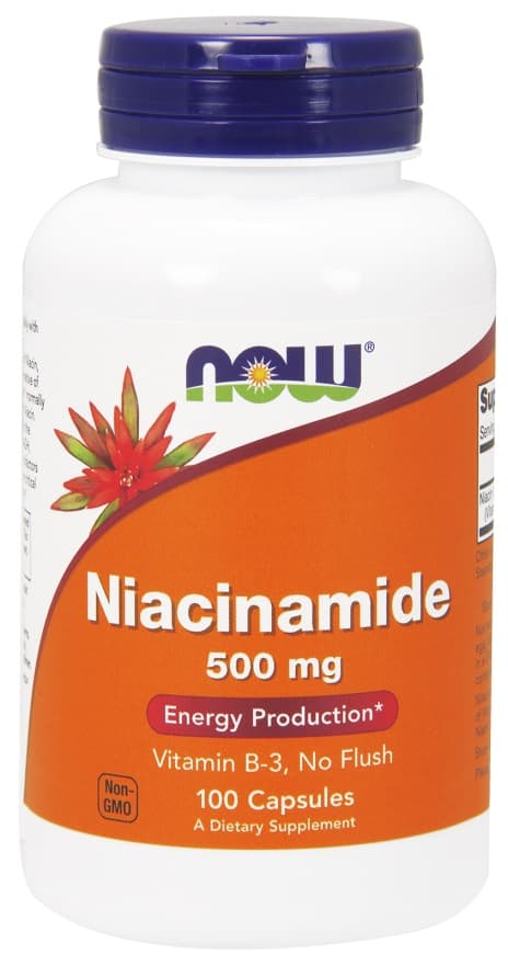 NOW Foods - Niacinamide 500 mg, kapslar 100 st – NOW Foods förpackning