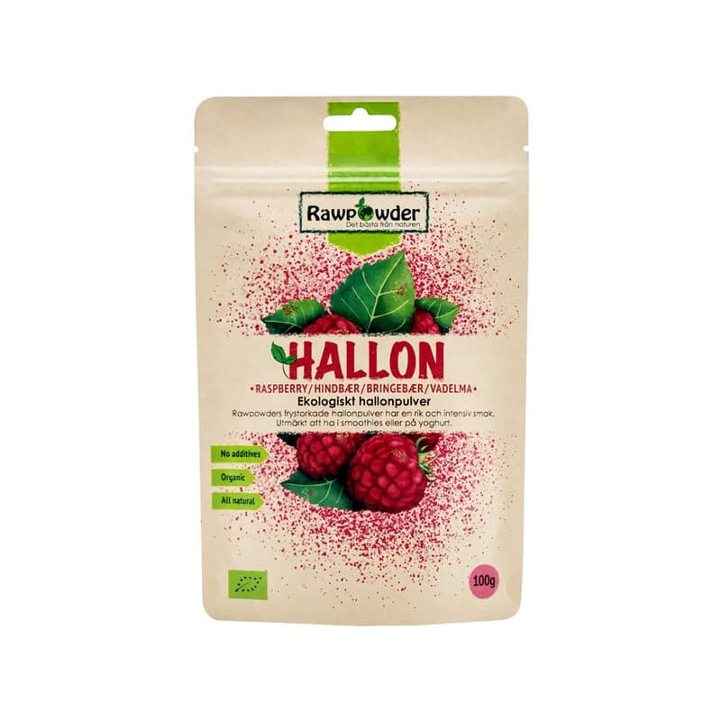 Hallonpulver 100g – Rawpowder verpakking