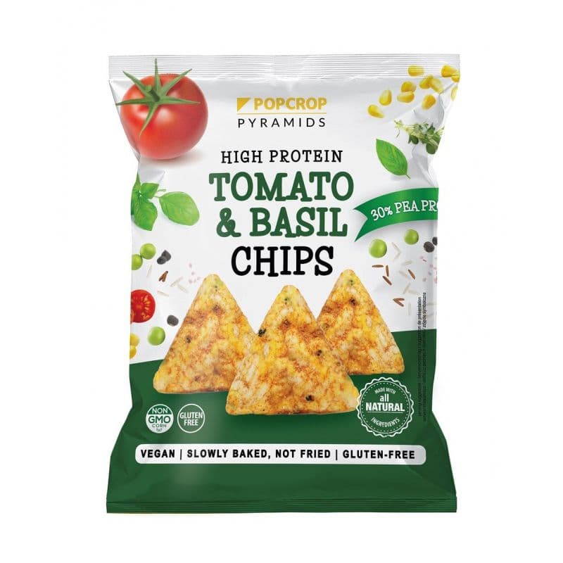 Popcrop - Pyramids High Protein Chips - Tomato & Basil, 60g – Popcrop förpackning