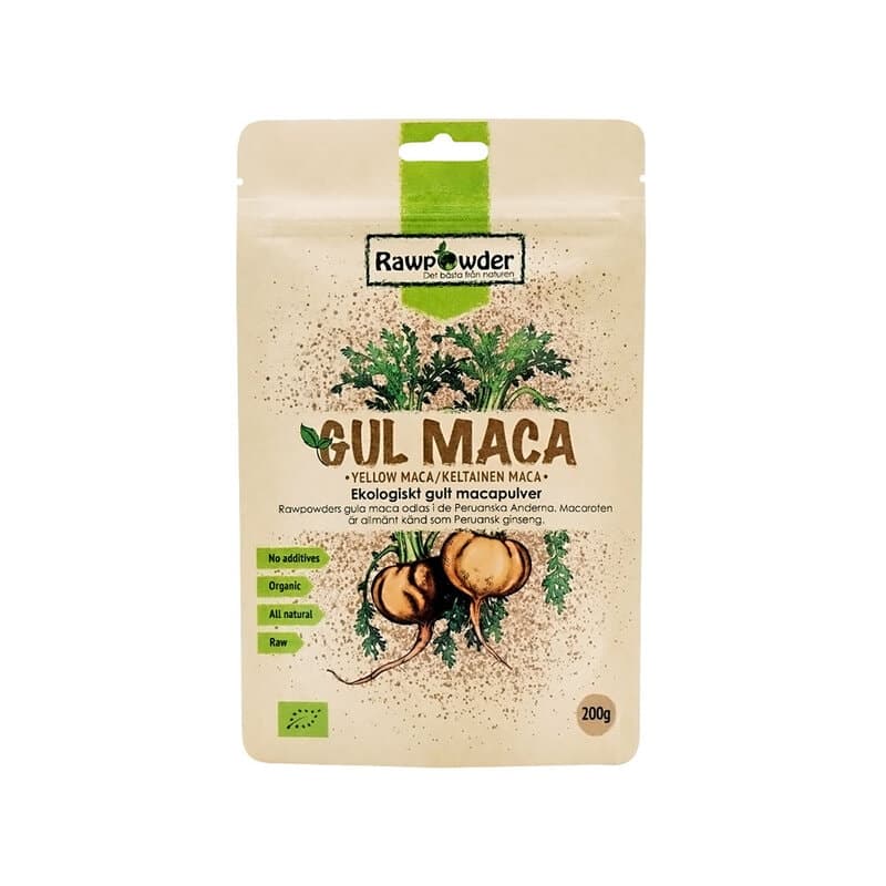 Maca geel poeder 200g – Rawpowder verpakking