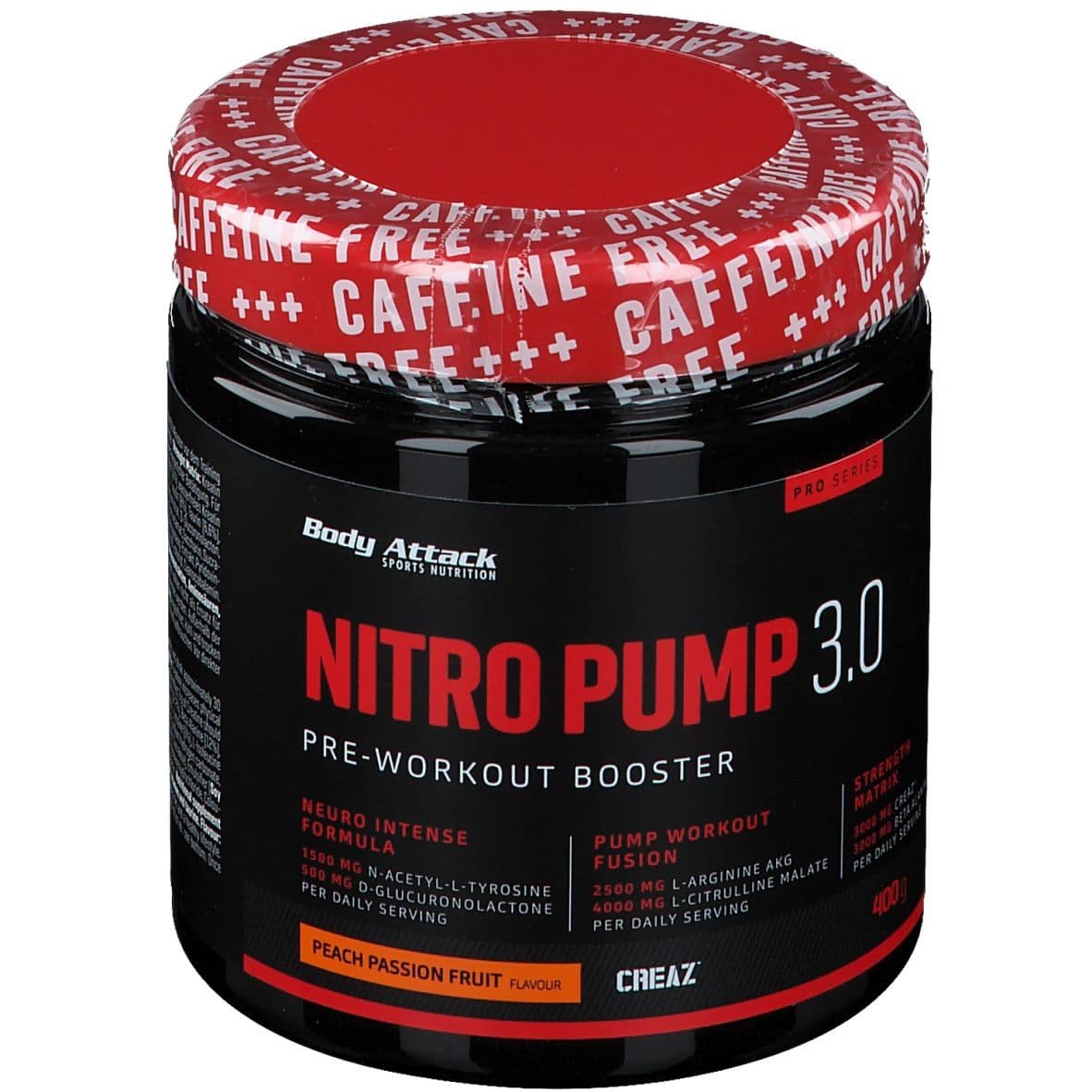 Body Attack - Nitro Pump 3.0 - Pfirsich-Maracuja, 400 g – Body Attack Verpackung