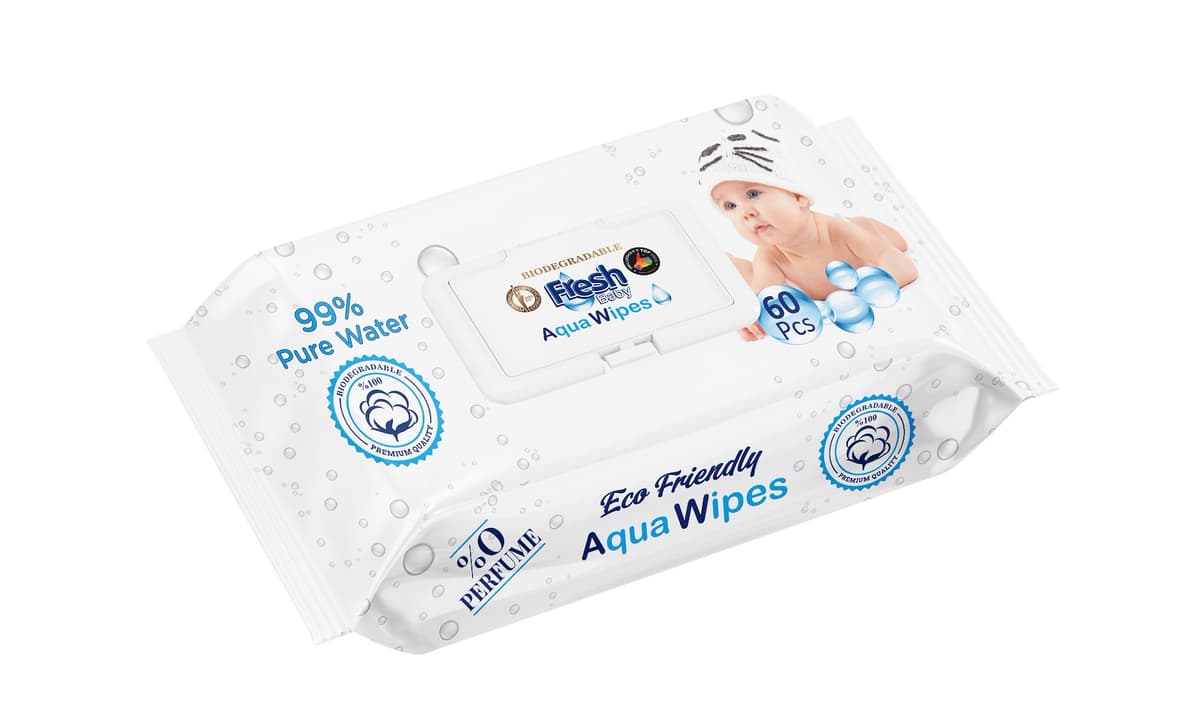 Fresh Baby - Aqua Wipes - 60 Pcs – Fresh Baby förpackning
