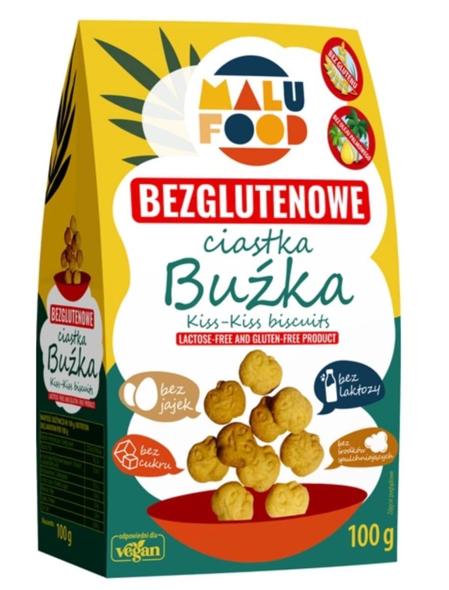 Malu Food - Gluten-Free Kiss-Kiss Biscuits - 100g – Malu Food förpackning