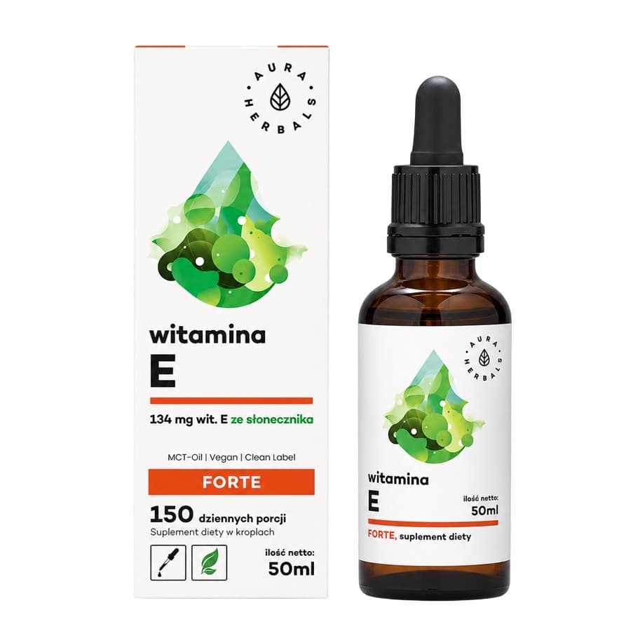 Aura Herbals - Witamina E Forte 200IU Krople MCT 50ml – Aura Herbals opakowanie