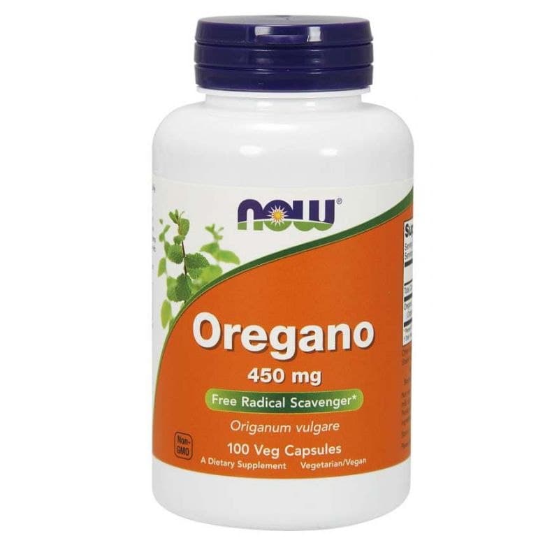 NOW Foods Oregano 450 mg - 100 vegetariska kapslar – NOW Foods förpackning