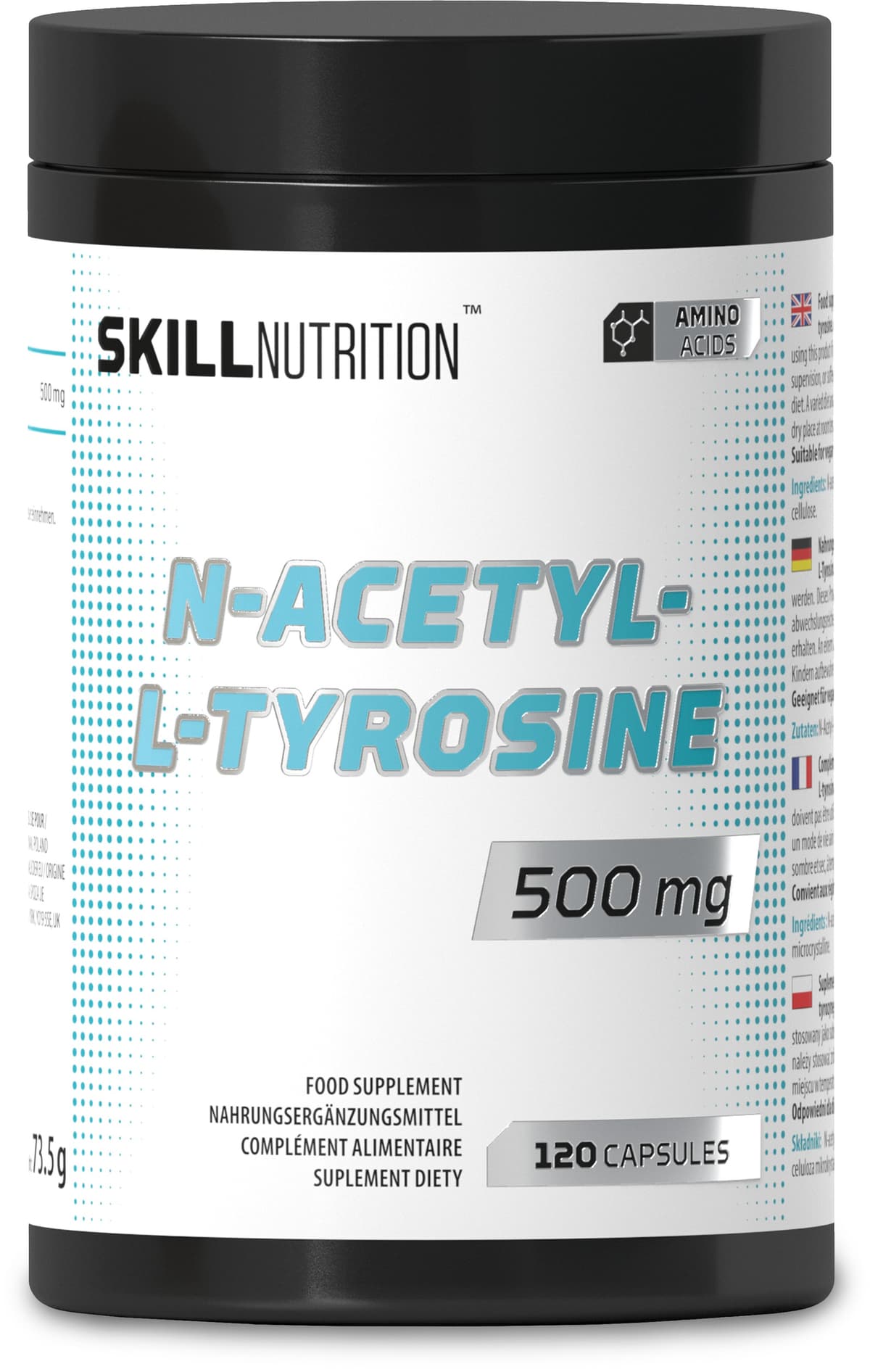 N-Acetyl-L-Tyrosine 500mg - 120 Vegan Capsules | Skill Nutrition – Skill Nutrition packaging