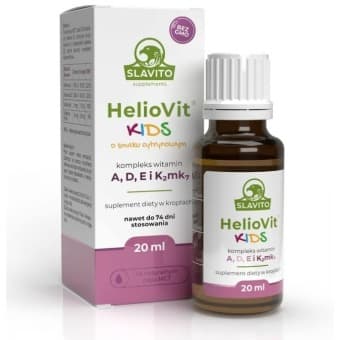 SLAVITO HelioVit KIDS komplex vitaminer A D E och K2mk7 20 ml citronsmak – Slavito förpackning
