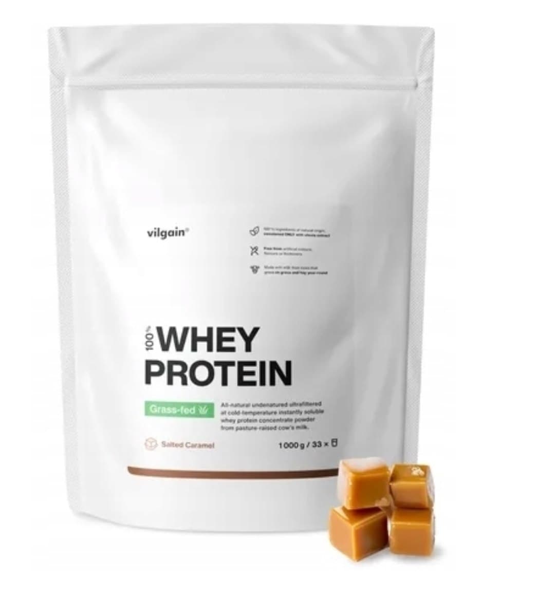 Vilgain Grass-Fed Whey Protein solony karmel 1000 g – Vilgain Verpackung