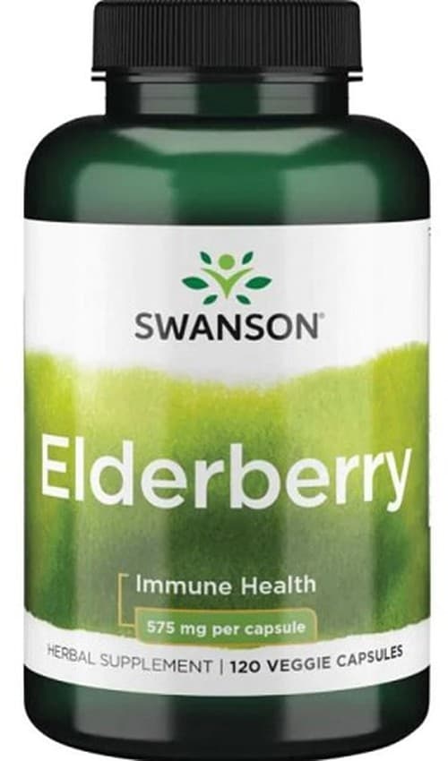 Swanson Elderberry 460mg + 115mg - 120 vegetariska kapslar – Swanson förpackning