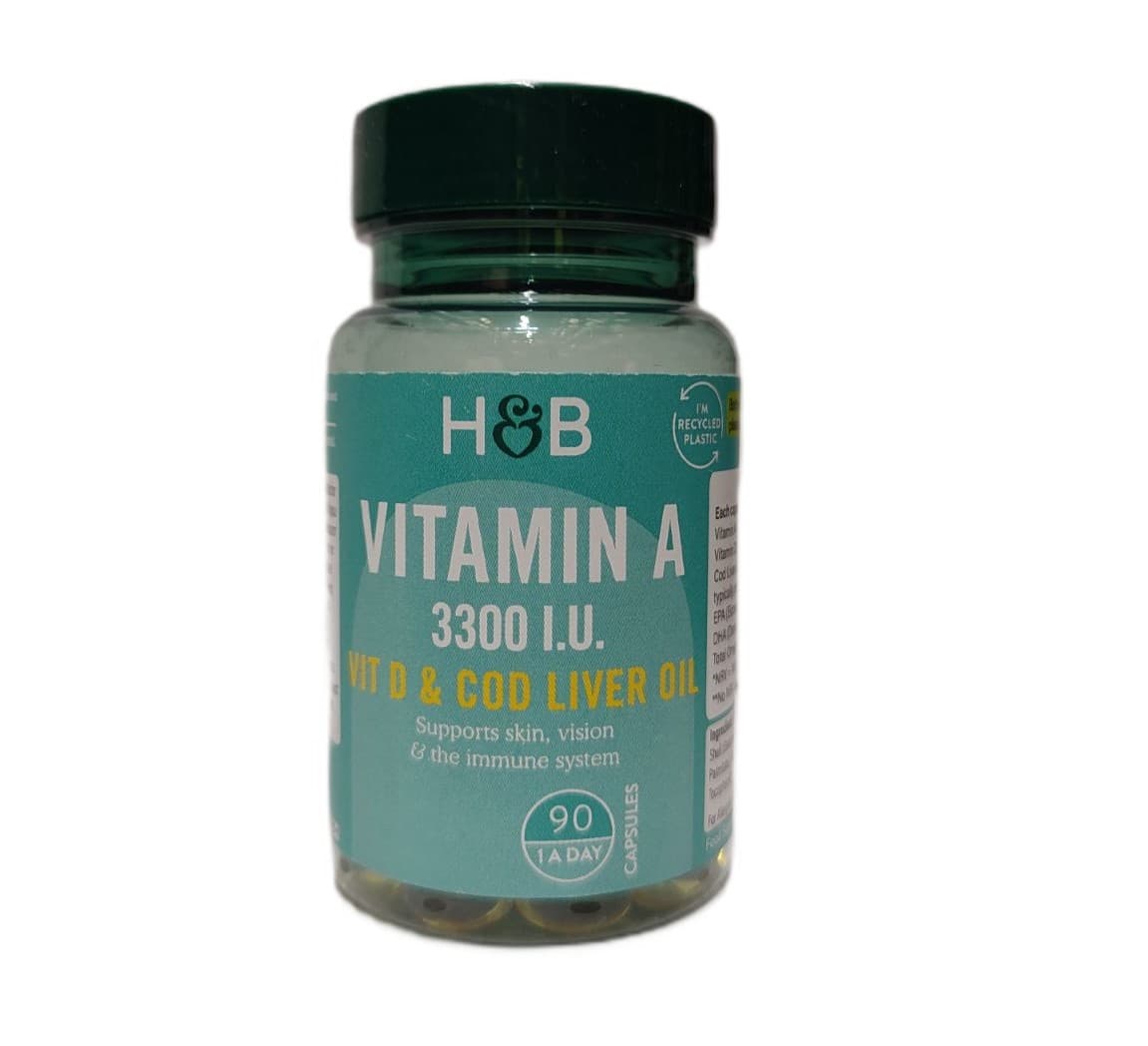 Holland & Barrett - Vitamin A mit Lebertran 100 Kapseln – Holland & Barrett Verpackung