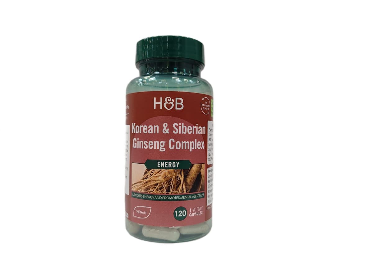 Holland & Barrett Korean & Siberian Ginseng Complex - 120 vegetarische Kapseln – Holland & Barrett Verpackung