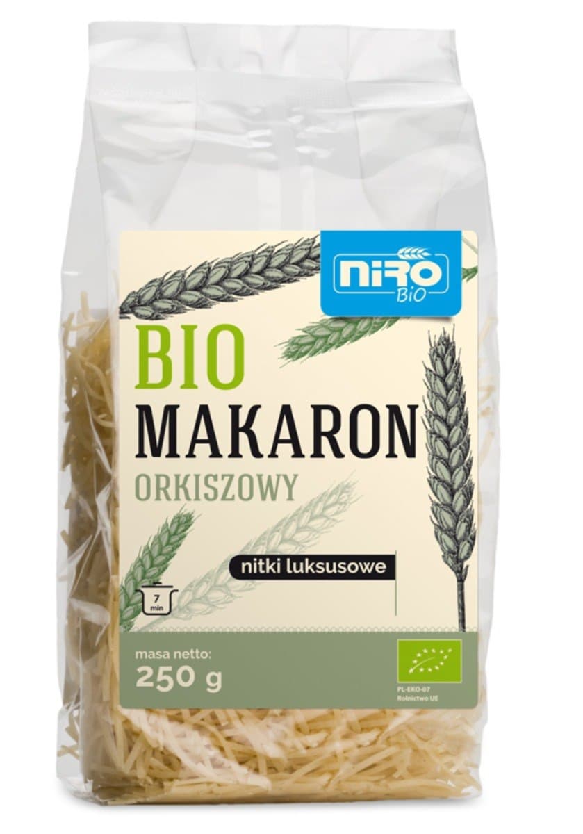 Niro Bio - Niro Makaron Orkiszowy Nitki Luksusowe BIO 250 g – Niro Bio förpackning