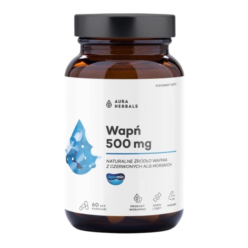Aura Herbals Wapń z alg 500mg, 60 veg. kaps. – Aura Herbals förpackning