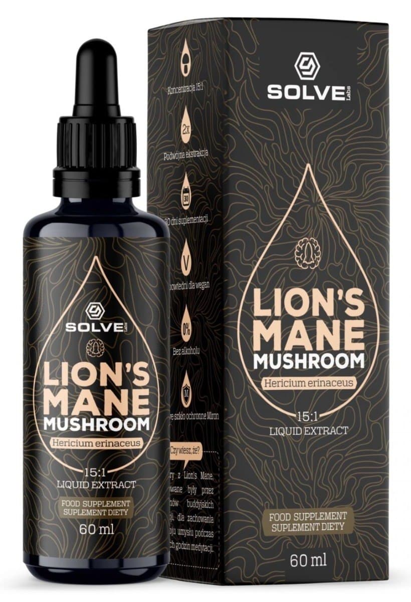 SolveLabs Soplówka jeżowata (Lion's mane) in druppels 60 ml – SOLVE Labs packaging