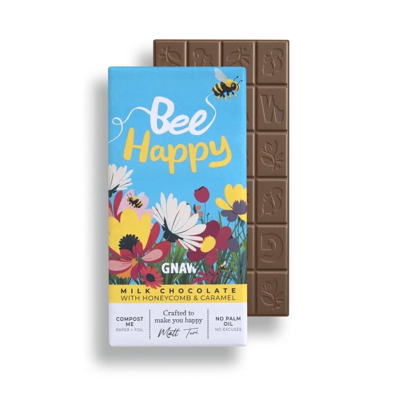 Bee Happy Honeycomb och Karamell 80g – Gnaw verpakking