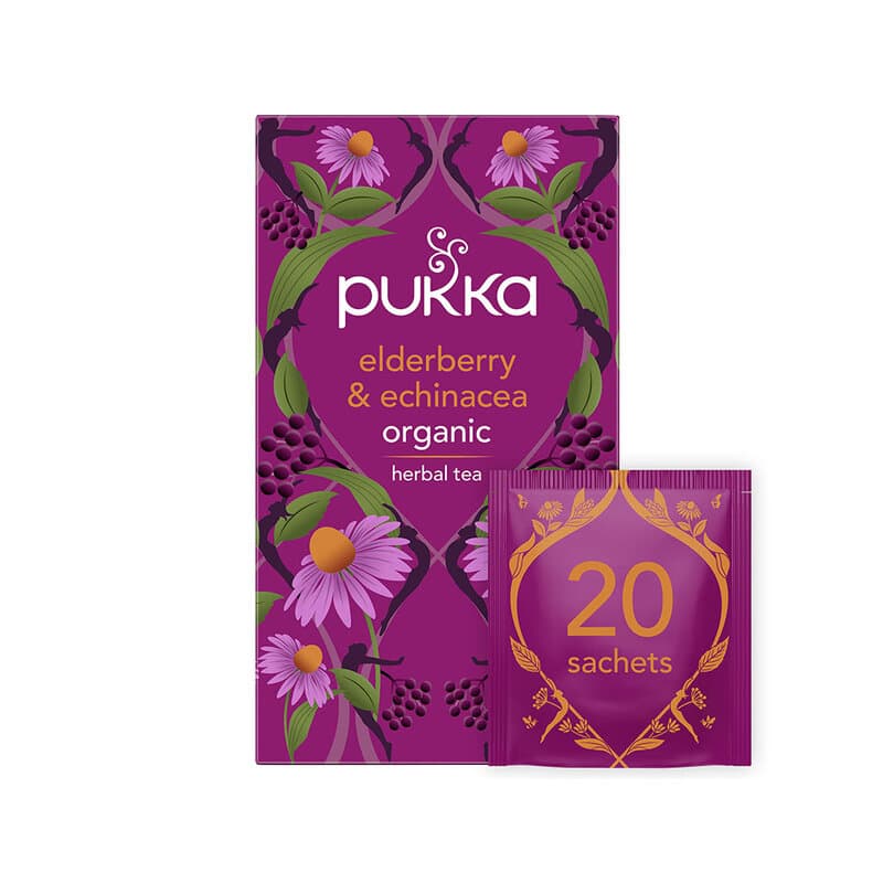 Te Elderberry & Echinacea 20 påsar | Pukka – Pukka förpackning