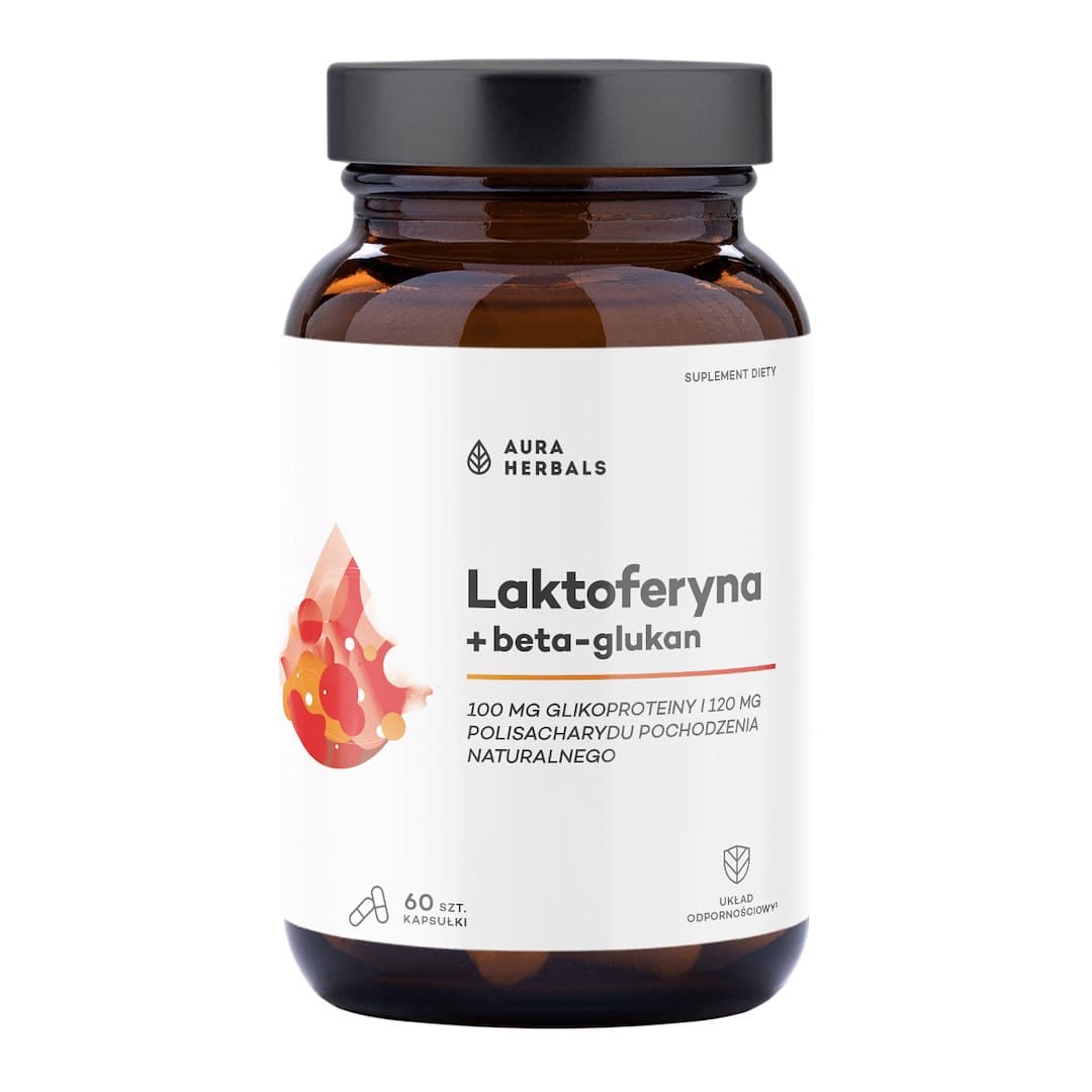 Aura Herbals Laktoferrin + Beta-Glukan 200 mg - 60 Kapsułek – Aura Herbals opakowanie