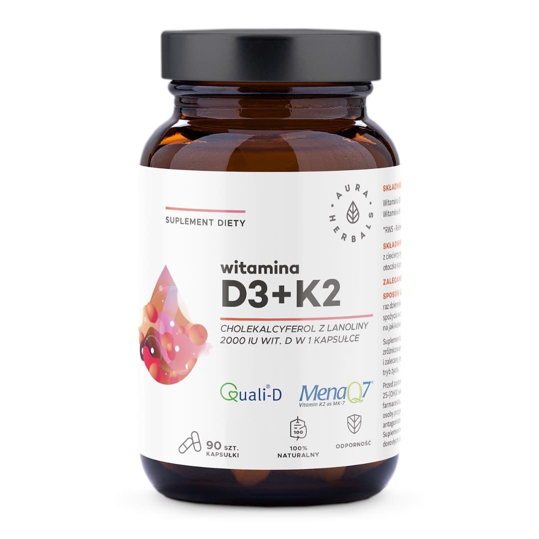 Aura Herbals - Vitamin D3+K2 50 mcg/100 mcg kapslar