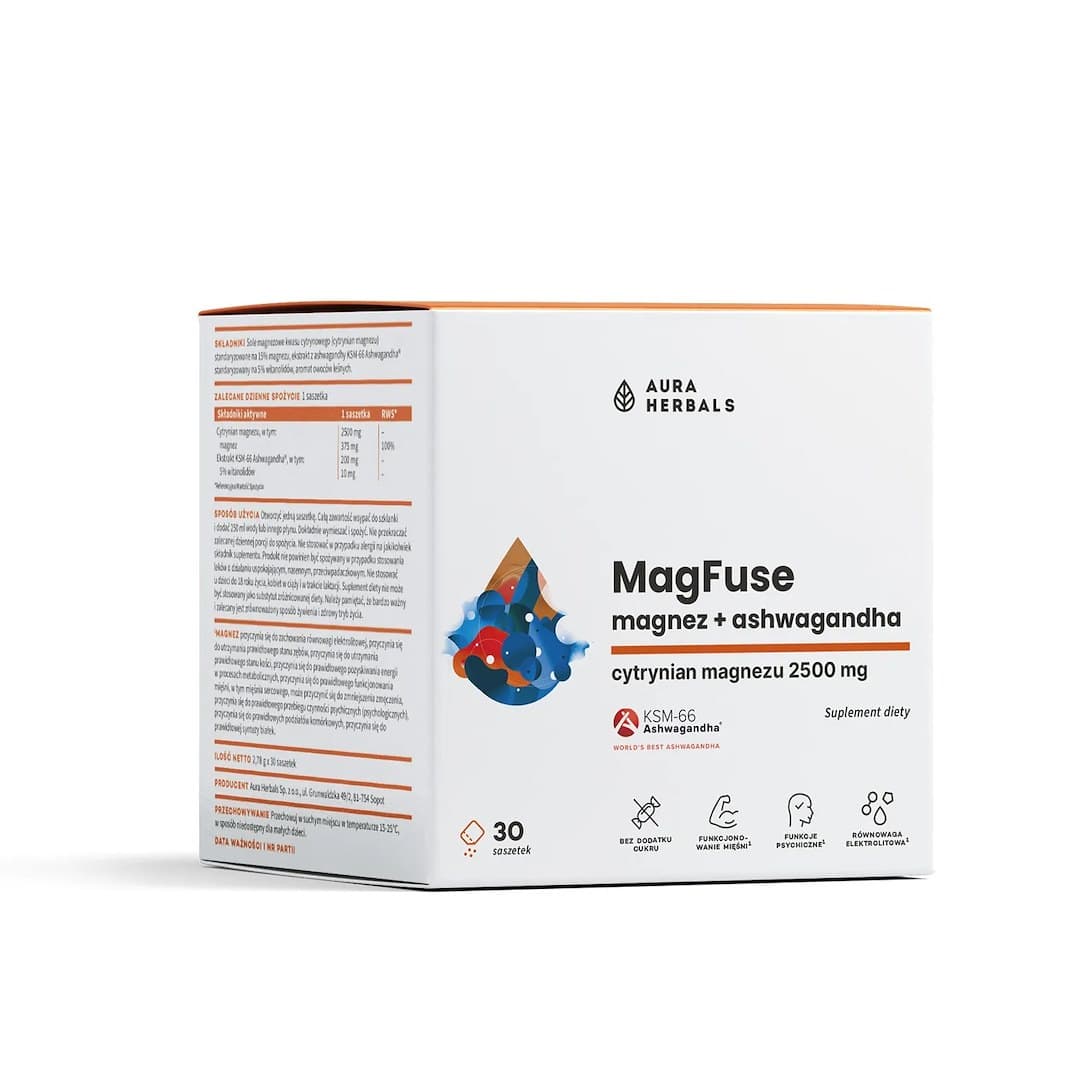 Aura Herbals Magfuse – Magnesium och Ashwagandha, 30 påsar