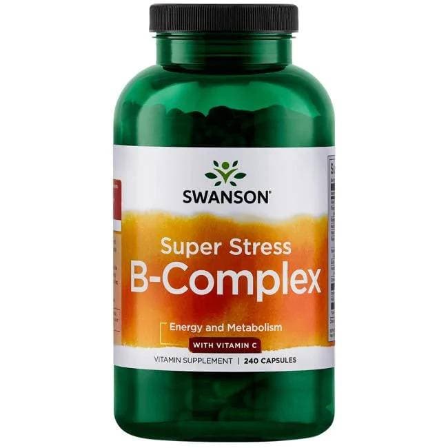 Swanson Super Stress B-Complex med vitamin C – 240 kapslar
