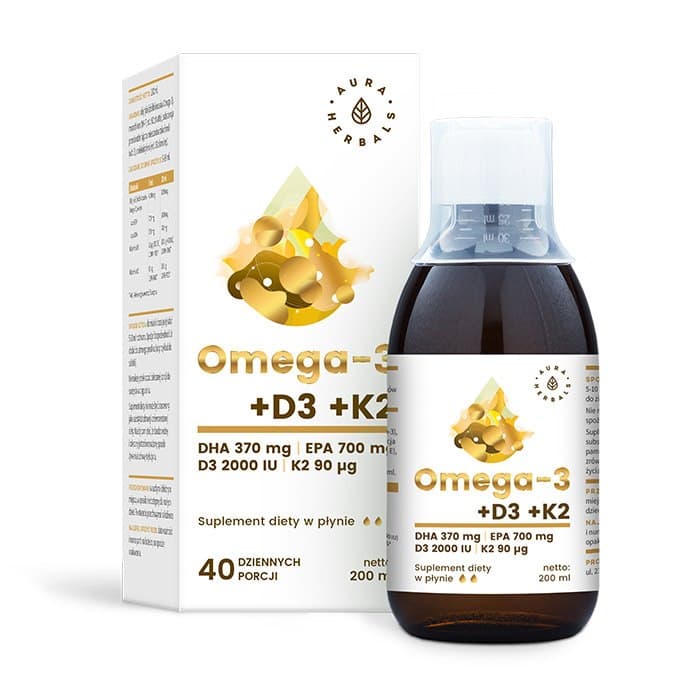Aura Herbals - Omega-3 +D3 +K2 - 200ml – Aura Herbals förpackning