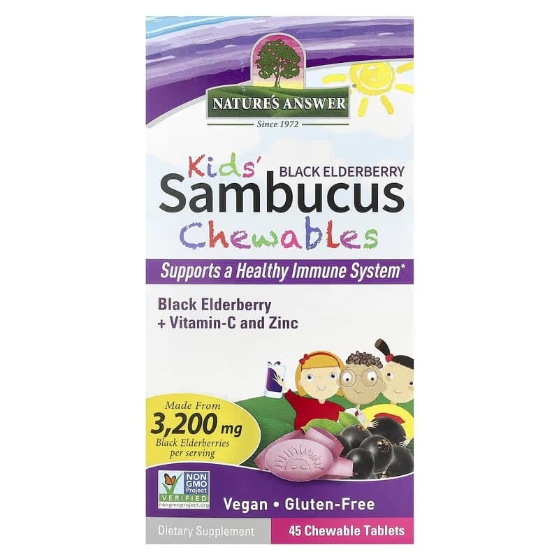 Nature's Answer Kids' Sambucus Kauwtabletten 3200mg zwarte vlierbes