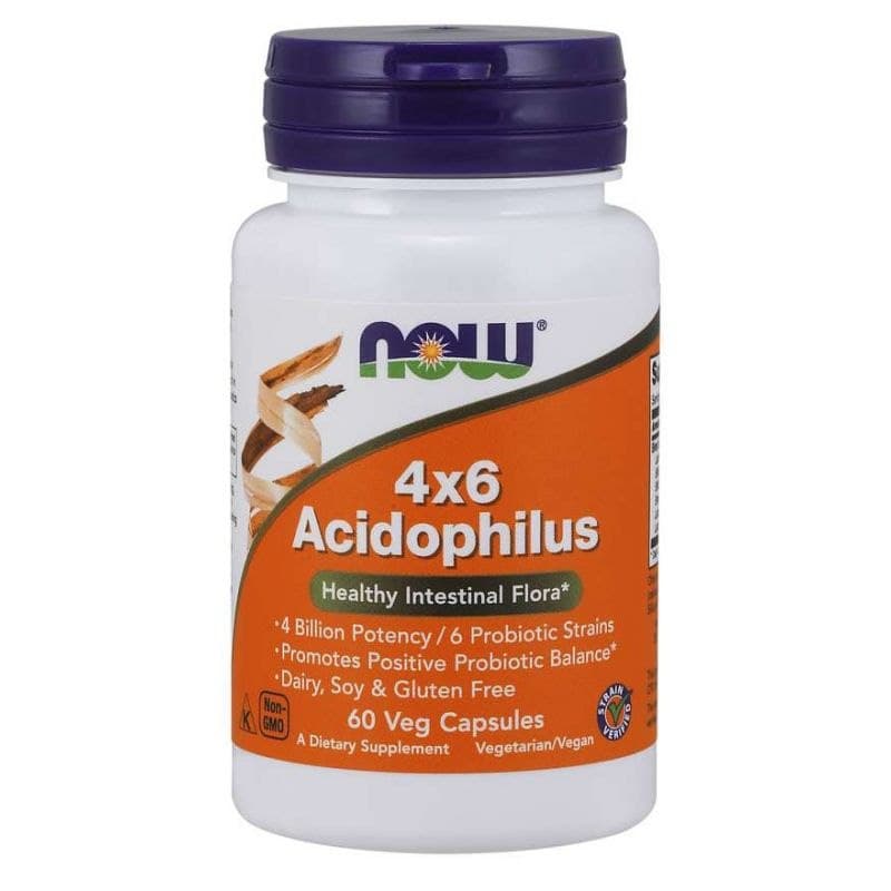 NOW Foods 4X6 Acidophilus - Suplemento probiótico - 60 cápsulas vegetales – NOW Foods empaque