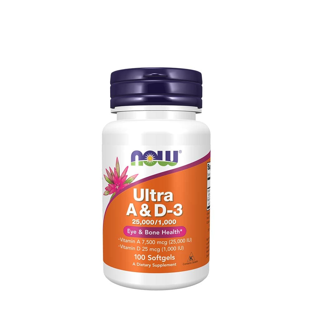 Now Foods A & D3 25 000/1 000IU - 100 mjuka kapslar – NOW Foods förpackning