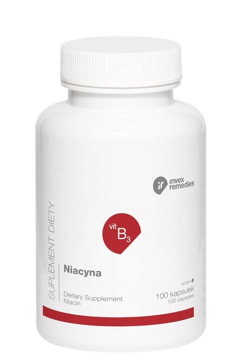 Niacyna 500mg, 100 kapslar | INVEX REMEDIES – INVEX REMEDIES förpackning