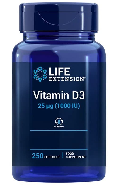 Life Extension Vitamin D3 1000IU 25mcg EU-version 250 kapslar – Life Extension förpackning