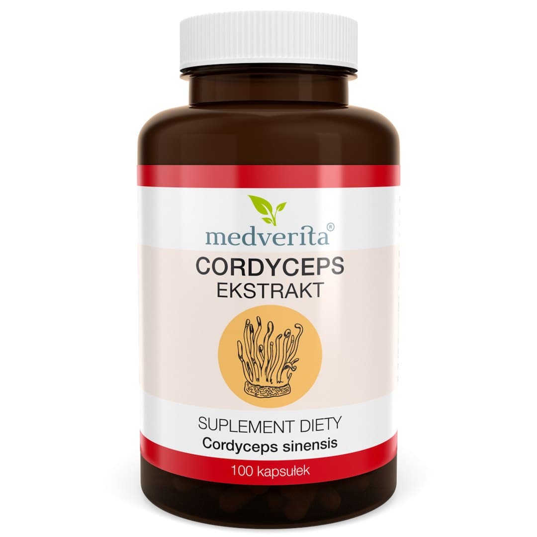 Medverita Cordyceps 500 mg Maczużnik chiński 100 kapsułek – Medverita opakowanie